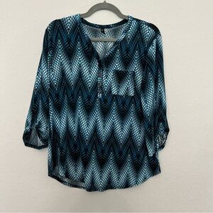 jason maxwell Blue Patterned V-Neck Henley Tunic